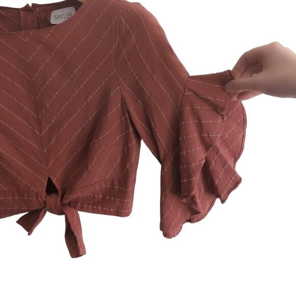 Saylor Jayce Striped Bell Sleeve Cropped Blouse - Picture 5 of 6